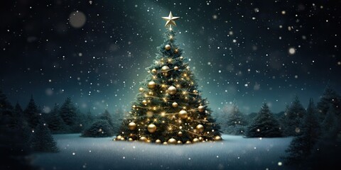 Beautifully decorated Christmas tree with bokeh lights.
