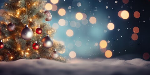 Obraz na płótnie Canvas Beautifully decorated Christmas tree with bokeh lights. 
