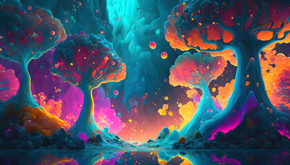 Brightly colored liquid fluid abstract trippy tree shape blobs