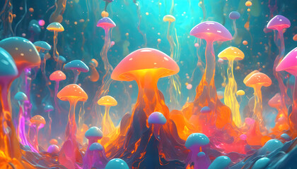 Brightly colored liquid fluid abstract trippy mushroom blobs