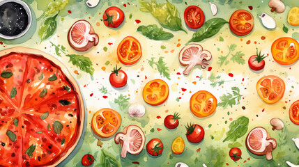 Italian pizza and ingredients. Italian food menu design. Vintage hand drawn sketch, illustration. Engraved style illustration. - obrazy, fototapety, plakaty