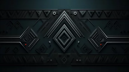Fotobehang Boho Embossed black background, ethnic indian black background design. Geometric abstract pattern