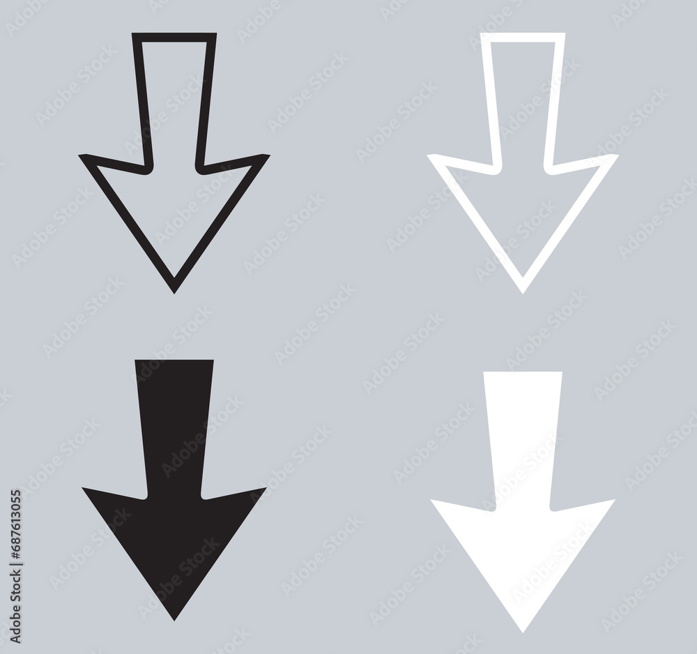 Poster set of down arrow icon. scroll down icon sign symbol in trendy flat style. move down vector icon ill