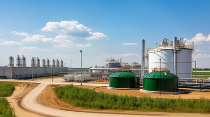 Biofuel plant in operation. Sustainable energy production through organic sources.