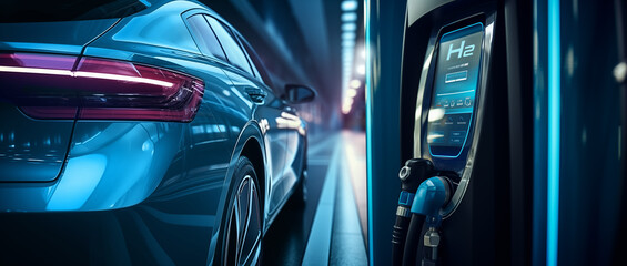 Fuel cell car at the hydrogen filling station. Concept	 - obrazy, fototapety, plakaty