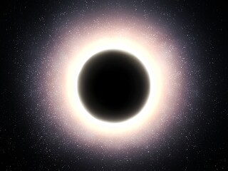 Fototapeta premium A halo of light around the singularity. A black hole in the cosmos distorts space. A neutron star with powerful gravity.
