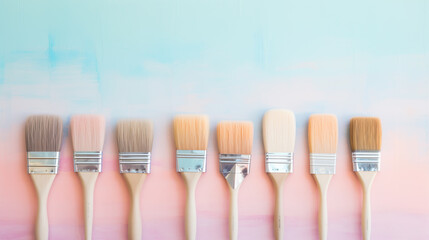 Blank canvas with oil paint and brush flat lay. Professional painter workplace flat lay. Artist's...