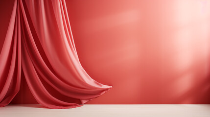 Abstract still life elegance red curtain with empty wall