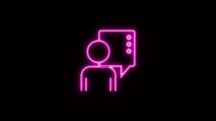 Colorful neon line man icon on black abstract background.