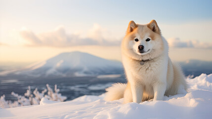Hokkaido dog in the snow - obrazy, fototapety, plakaty