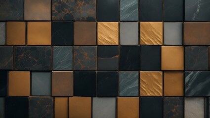 A diverse range of stone tiles, view from above. Earth tone. Pattern, texture, background wallpaper	