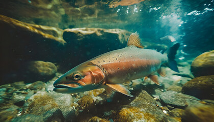 Pink salmon in shallow freshwater stream