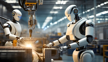 Humanoid robots working in factory environment