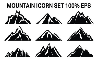 Set of mountains silhouette Icons vector. Vintage monochrome. Mountain peaks to create logos, badges and emblems.