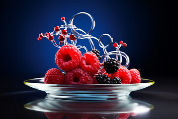 Delicious molecular gastronomy berry dish, closeup