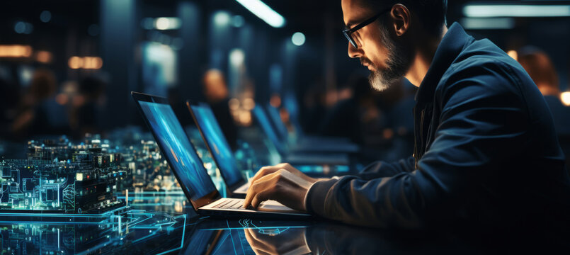 digital data programer coding new script for new engine source code control computer programer working with laptop in warehosue studio technology ideas concept