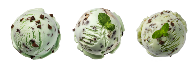 Mint Chocolate Chip Ice Cream scoop isolated Background