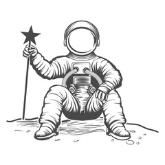 
Astronaut in space black and white vector design