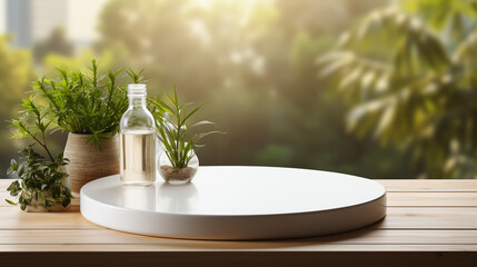 podium on table in living room interior with space