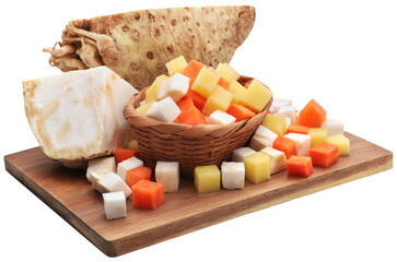 Celery root with piece of potato and carrot