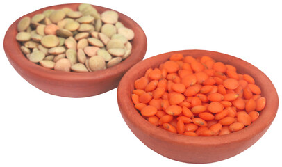 Green and red lentils