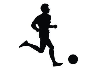 Vector silhouette football player isolated on white background. Football player design element with a ball soccer. Sport concept design element.