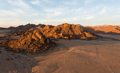 A helicopter view at sunset in sossusvlei area