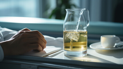 In the Hospital Sick Male Patient Sleeps on the Bed. Heart Rate Monitor Equipment