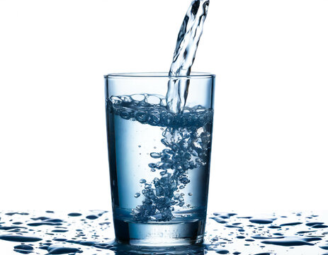 water poured in glas isolated on white background, cut out