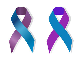 Two-tone blue and purple ribbon awareness