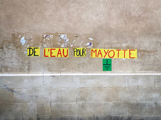 "Water for Mayotte" French protest poster about the water crisis on the island of Mayotte, France
