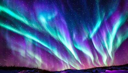 a glorious aurora of crystalblue particles bathes the night sky bursting from a deep magenta nebula in bright flashes of light the electricblue plasma dances delicately a the stars twisting