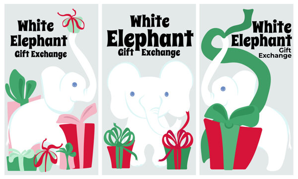 White Elephant Gift Exchange, card or flyer design for traditional holiday game