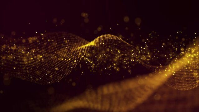 Fondo animado con part&iacute;culas y formas de onda doradas 