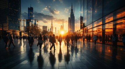 People Commuter Walking Rush Hour Cityscape Concept - obrazy, fototapety, plakaty