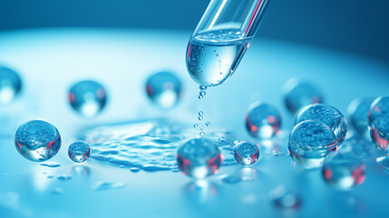 Dropper adding hyaluronic acid-based facial gel to petri dish, from a macro viewpoint.