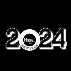 Happy New year 2024 black background with white text wishes greetings celebration party illustration  © PMK_891_T