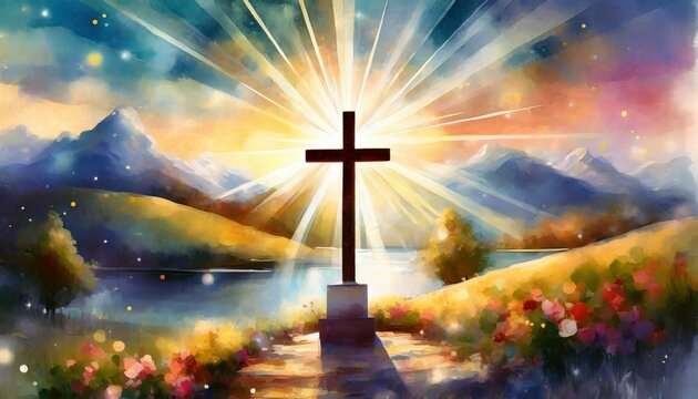 spiritual illustration jesus cross christianity background art crucifix god religion artwork religious landscape biblical spirit light star sunlight symbolic faith holy bible church easter christmas