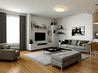 3d render of modern living room with tv. Living room.