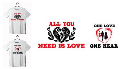 One love one heart t-shirt design, vector image template