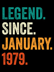 Fototapeta na wymiar Legend Since January-Birthday Retro Vintage Typography T-shirt Design, SVG.