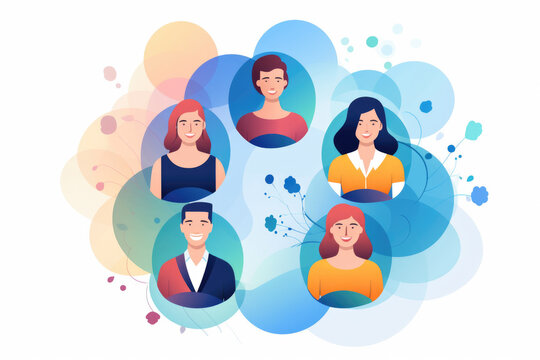 Inclusive teamwork: Diverse professionals in modern corporate illustration