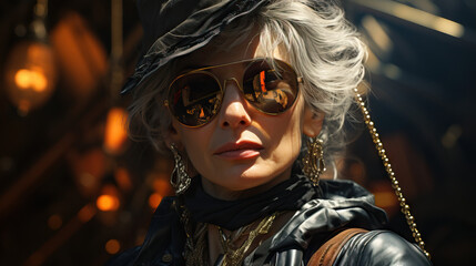 Portrait of a sophisticated and wealthy grandma. Concept of refined elegance, financial success, and a life of luxury and accomplishment.