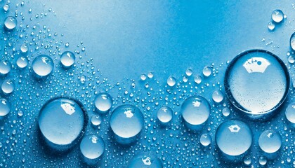 water drops or oil bubbles on blue background droplets panorama picture