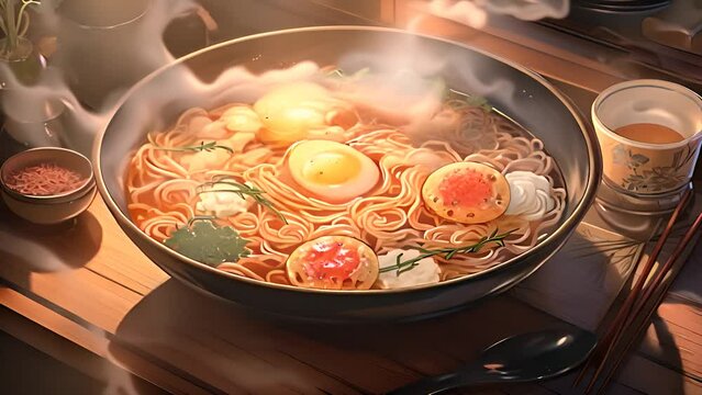 Ramen noodle anime cartoon with animation cartoon motion style video art design