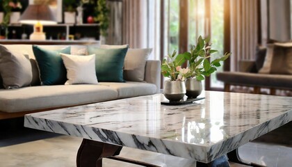 top marble table in living room background