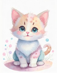 children's illustration, pastel colors, cat cute