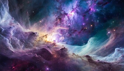 Naklejka na ściany i meble nebula and galaxies in space abstract cosmos background shiny stars and heavy clouds