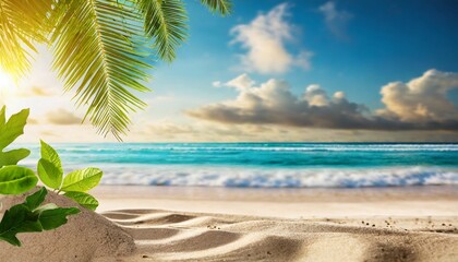 summer sandy beach with blur ocean on background
