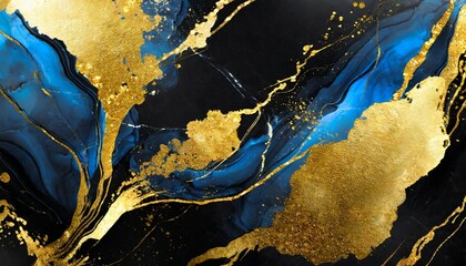 abstract marble black blue and gold background wedding invitation backdrop abstract fractal background ai generated image